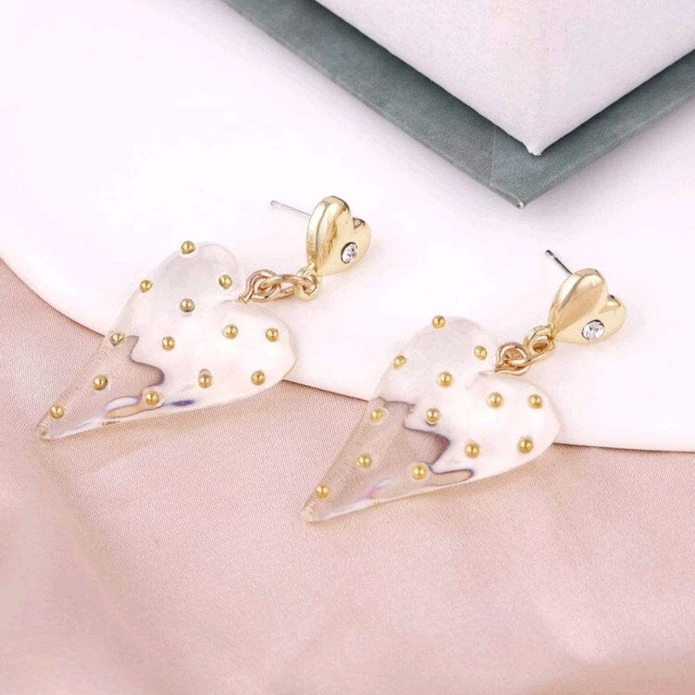 Yummy Strawberry Heart Transparent Drop Dangle Earrings